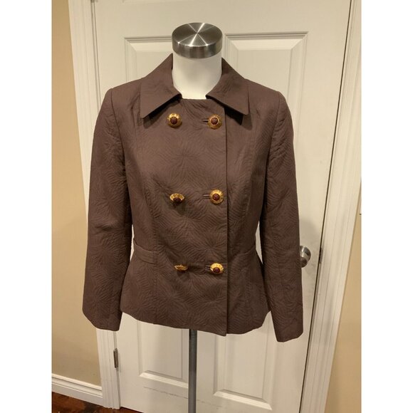 Milly Brown Floral Embroidered Double Breasted Jacket, Size 8 - Picture 1 of 7